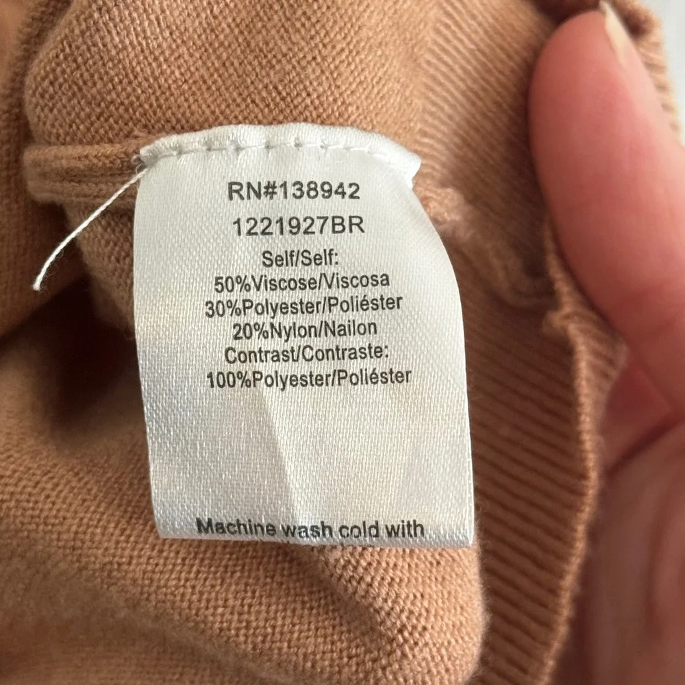 Ontwelfth Women's XL Camel Knit Top White Balloon Sleeves Ruffle Trim